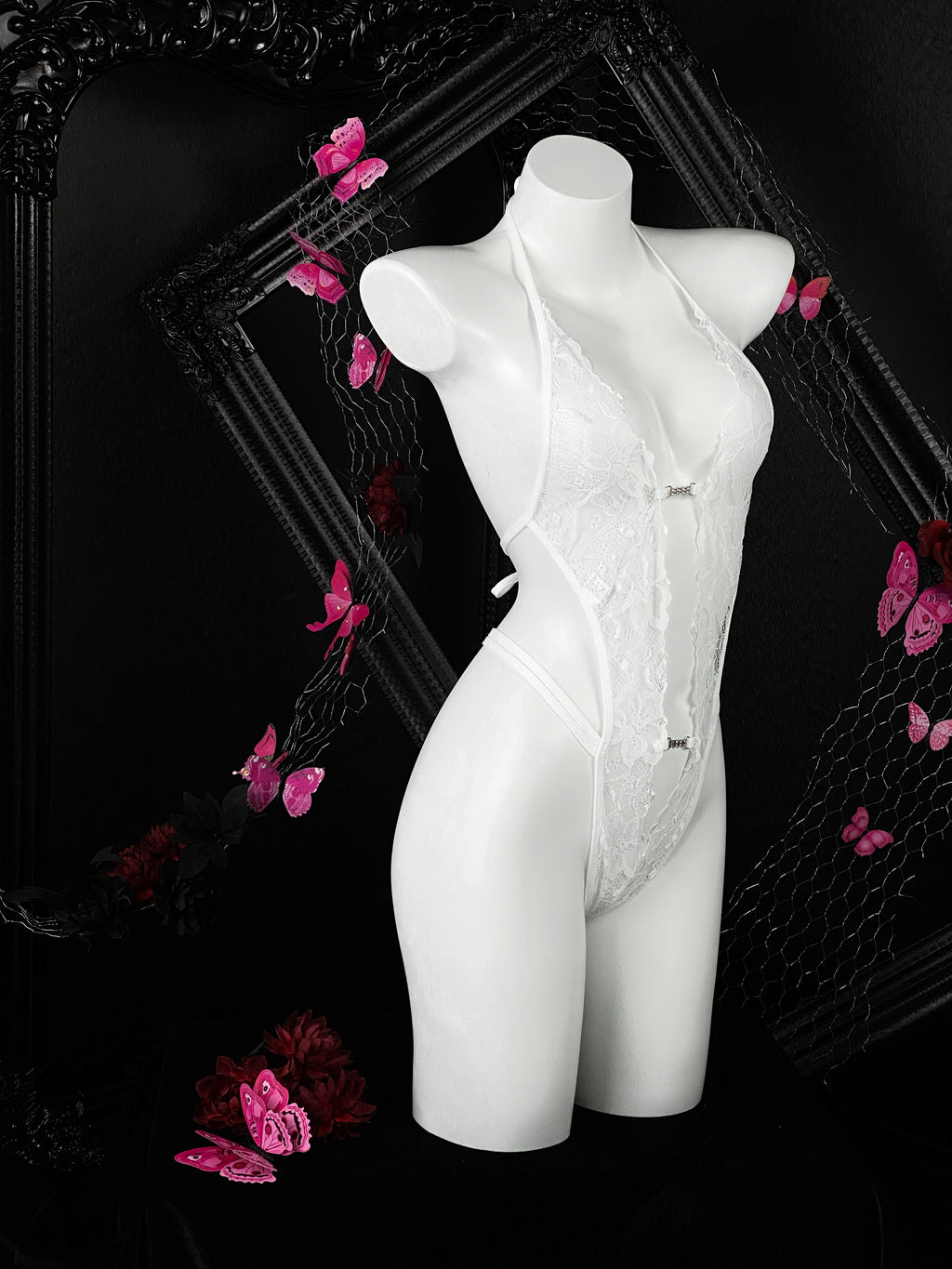 Braroo Sexy Halter Lace See-Through Teddy Lingerie Backless One-Piece Bodysuit