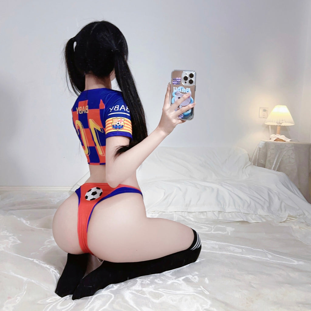 Braroo World Cup-Inspired Sexy Lingerie – Football Babe Crop Top & Sporty Swimwear Cosplay Set