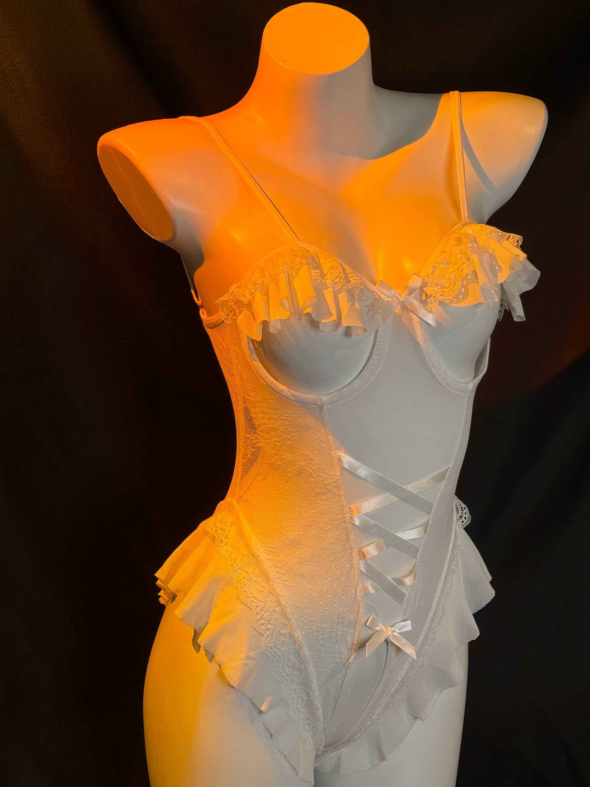 braroo Sweet Milky Bunny Lingerie Set – Sheer Underwire Bodysuit with Lace Ears, Tail & Accessories