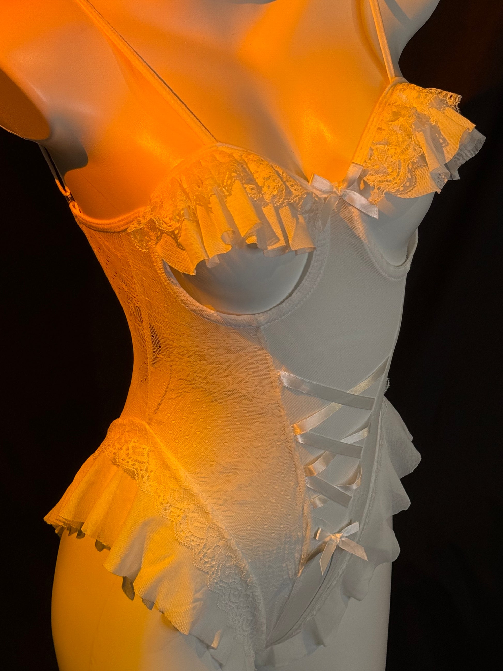 braroo Sweet Milky Bunny Lingerie Set – Sheer Underwire Bodysuit with Lace Ears, Tail & Accessories