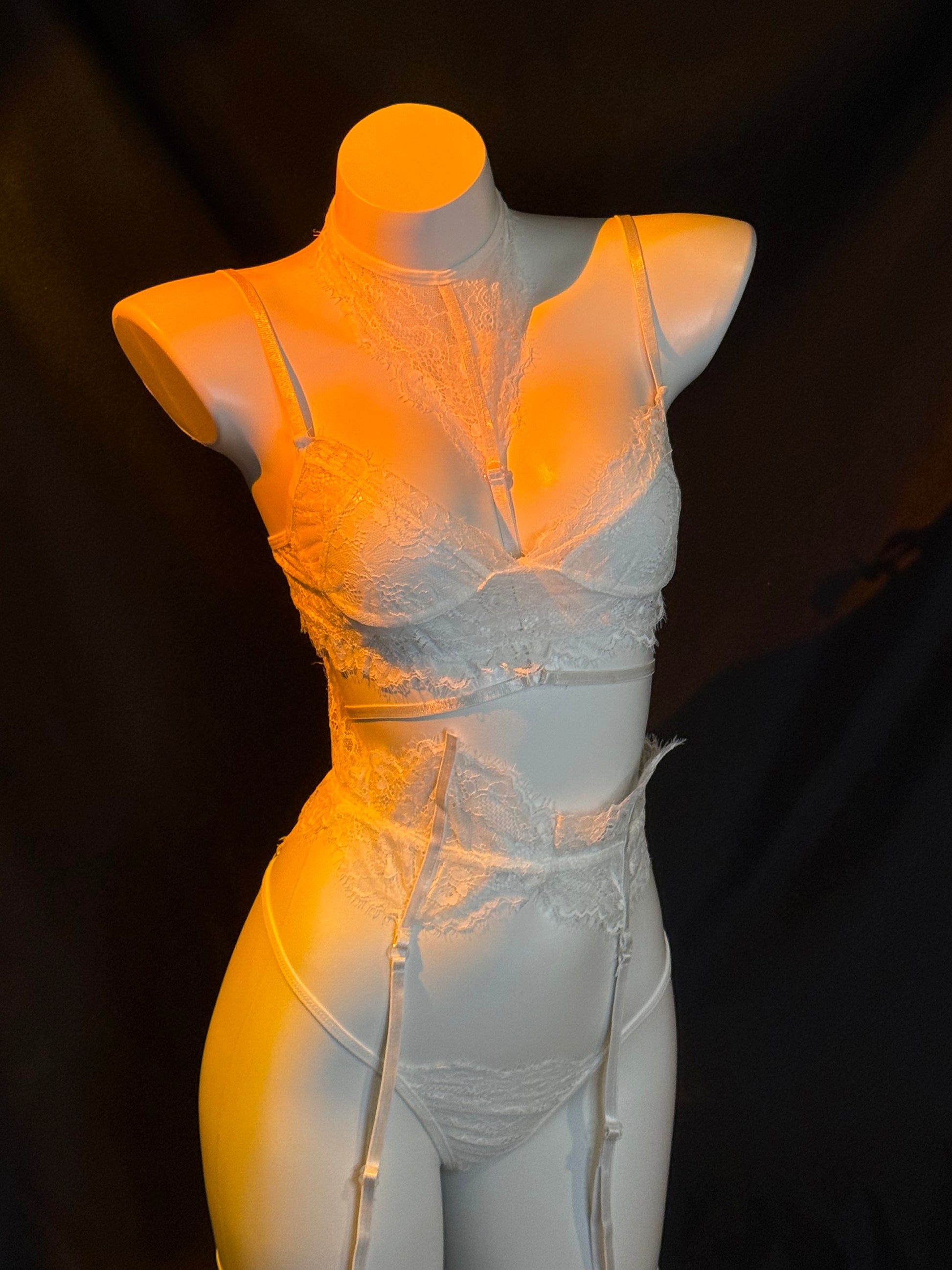 Black & White Lace Corset Lingerie Set – Strappy Bra, Waist Harness & Stockings by Braroo