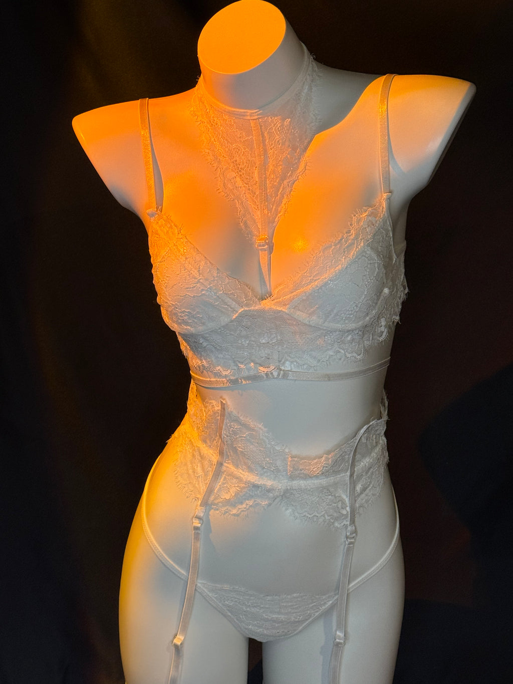 Black & White Lace Corset Lingerie Set – Strappy Bra, Waist Harness & Stockings by Braroo