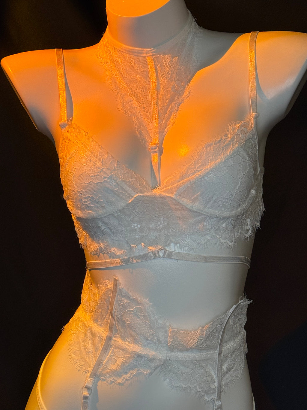 Black & White Lace Corset Lingerie Set – Strappy Bra, Waist Harness & Stockings by Braroo